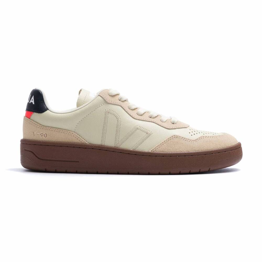 NEW VEJA men's v-90 leather sneakers in beige, pierre almond black